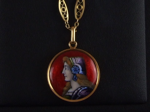 署名入りリモージュエナメル アンティークペンダント（作家Faure Marty）