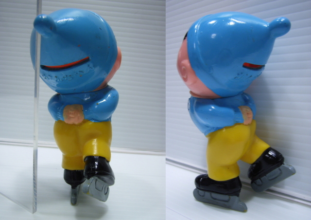 岩手銀行 がんちゃん スケート ソフビ人形 貯金箱 11．2cm 当時物