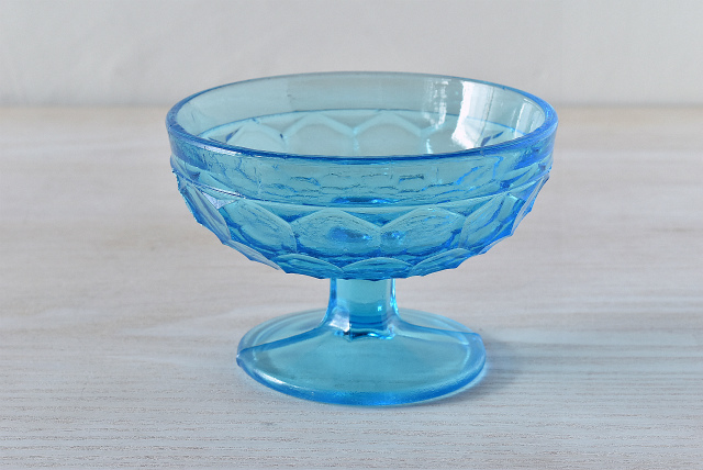 プレスガラス 氷コップ ブルー サッカーボールみたい 090702 - 生活