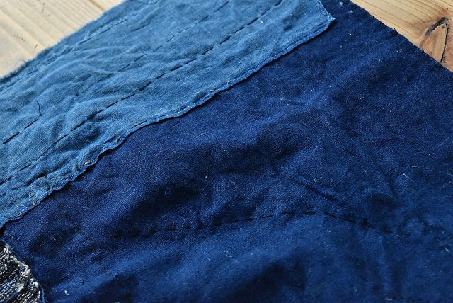 古布 藍染木綿 絹 残糸織 襤褸 ボロ [051804] - 生活骨董と古布の