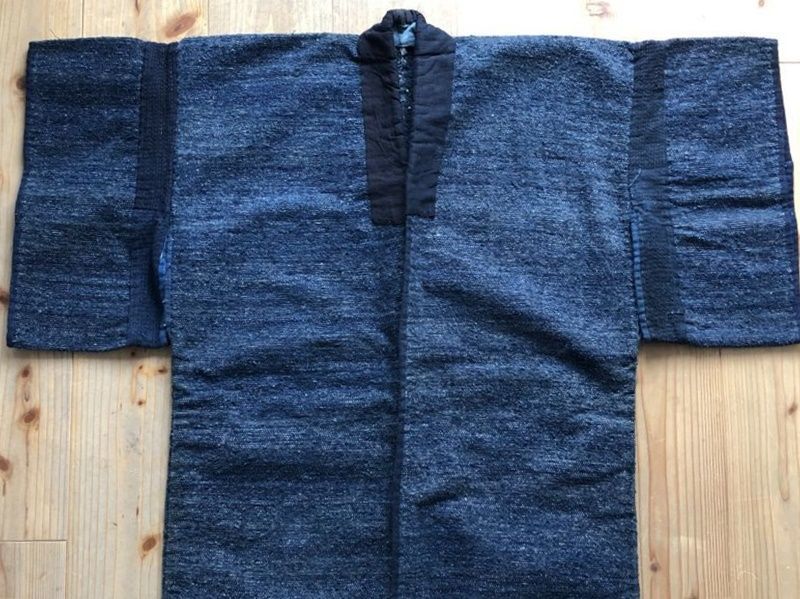 裂織り紙入り藍染木綿野良着 - 生活骨董と古布のアンティークショップ