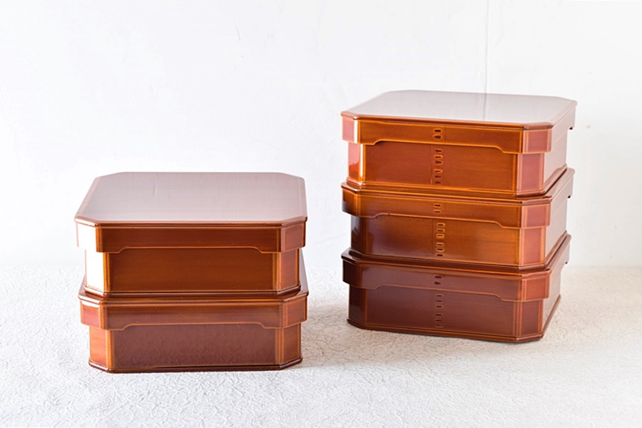 天然木製漆塗 春慶塗 大徳寺弁当箱 5客セット - 生活骨董と古布の