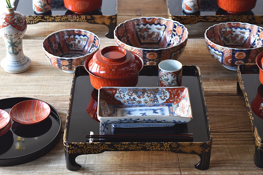 輪島塗 塗師陽斎 赤漆塗 網手煮物椀 5客セット - 生活骨董と古布の