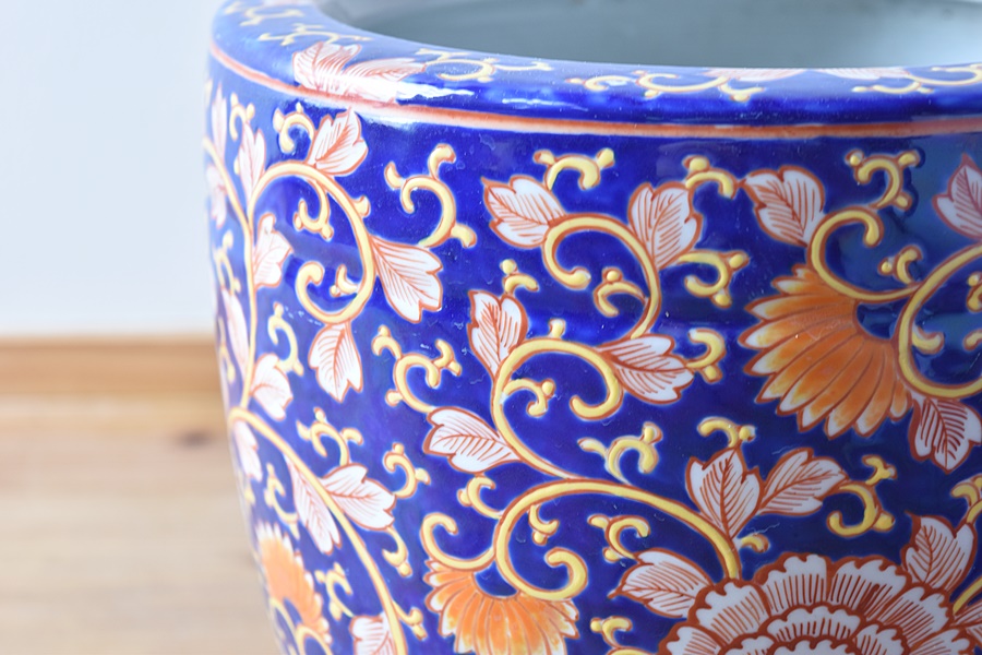 伊万里 色絵 花唐草 十錦手 火鉢 No1 - 生活骨董と古布のアンティーク