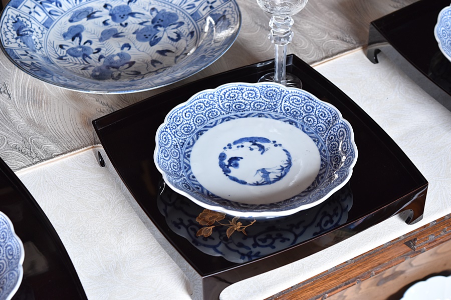 古伊万里 染付 微塵唐草 七寸皿 江戸時代 金直し 骨董 金継ぎ