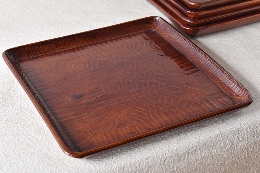 天然木製漆塗 讃岐彫 刳り貫き盆 会席膳 5客セット - 生活骨董と古布