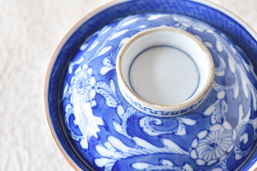 青華 古染付写 蒸茶碗 麒麟 蓋付茶碗 - 生活骨董と古布のアンティーク