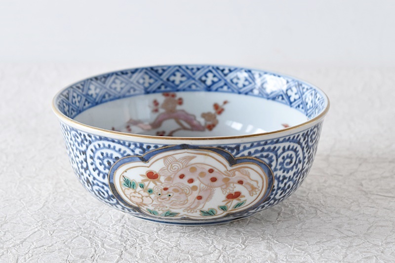 古伊万里 染錦 蛸唐草唐獅子牡丹 松竹梅 俊寛鉢 - 生活骨董と古布の