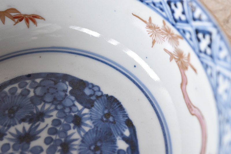 古伊万里 染錦 蛸唐草唐獅子牡丹 松竹梅 俊寛鉢 - 生活骨董と古布の