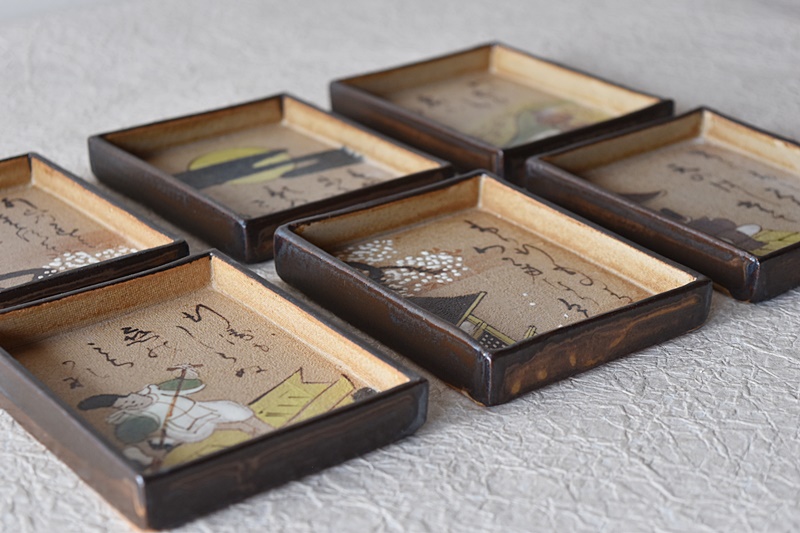 秋艸庵 乾山写 光琳かるた皿 6客セット - 生活骨董と古布の