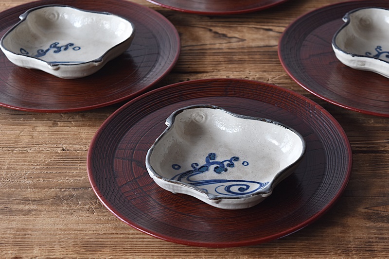 瀬戸 染付 波千鳥 皿 向付 5客セット - 生活骨董と古布のアンティーク