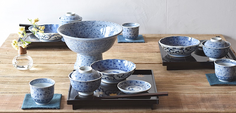 古伊万里 染付 微塵唐草 蓋付茶碗 - 生活骨董と古布のアンティーク