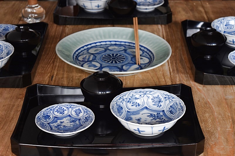 平戸焼 染付 芙蓉手 小鉢 - 生活骨董と古布のアンティークショップ