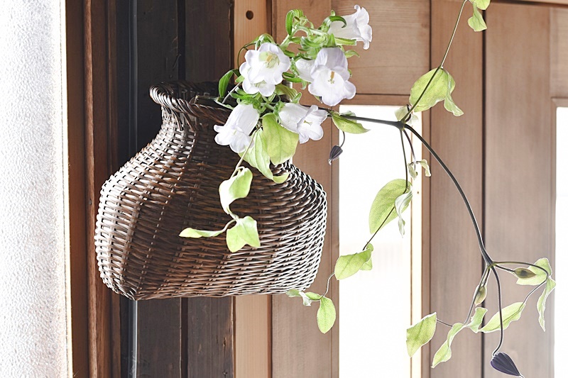 時代 魚籠花入 掛け花竹籠 - 生活骨董と古布のアンティークショップ