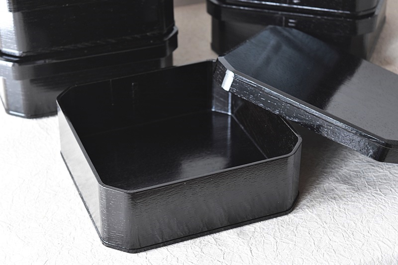 天然木製漆塗 黒塗り 大徳寺弁当 5客セット 茶懐石道具 点心 縁高