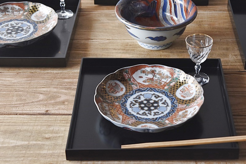 天然木製漆塗 真塗 折敷膳 北村葵春 黒塗り会席膳 5客セット - 生活