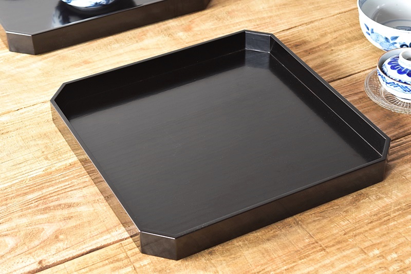 塗師 大橋荘兵衛 桐角折敷 5枚 黒塗隅切会席膳 天然木製漆塗 茶懐石