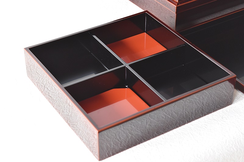 天然木製漆塗 輪島塗 溜塗 懐石弁当 松花堂弁当箱 4客セット - 生活