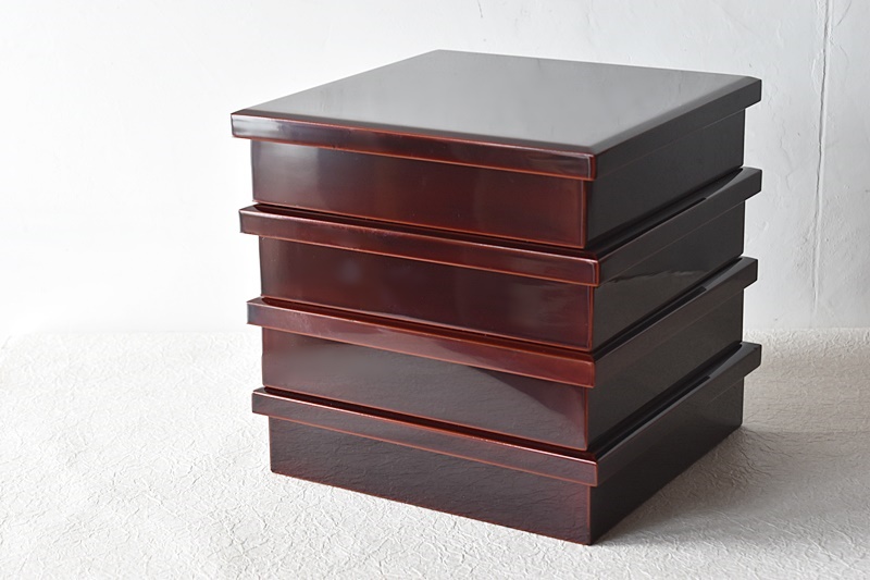 天然木製漆塗 輪島塗 溜塗 懐石弁当 松花堂弁当箱 4客セット - 生活