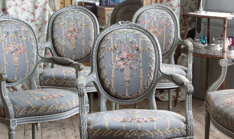 アンティークアームチェア サロンセット プチポワン フランス ルイ16世
