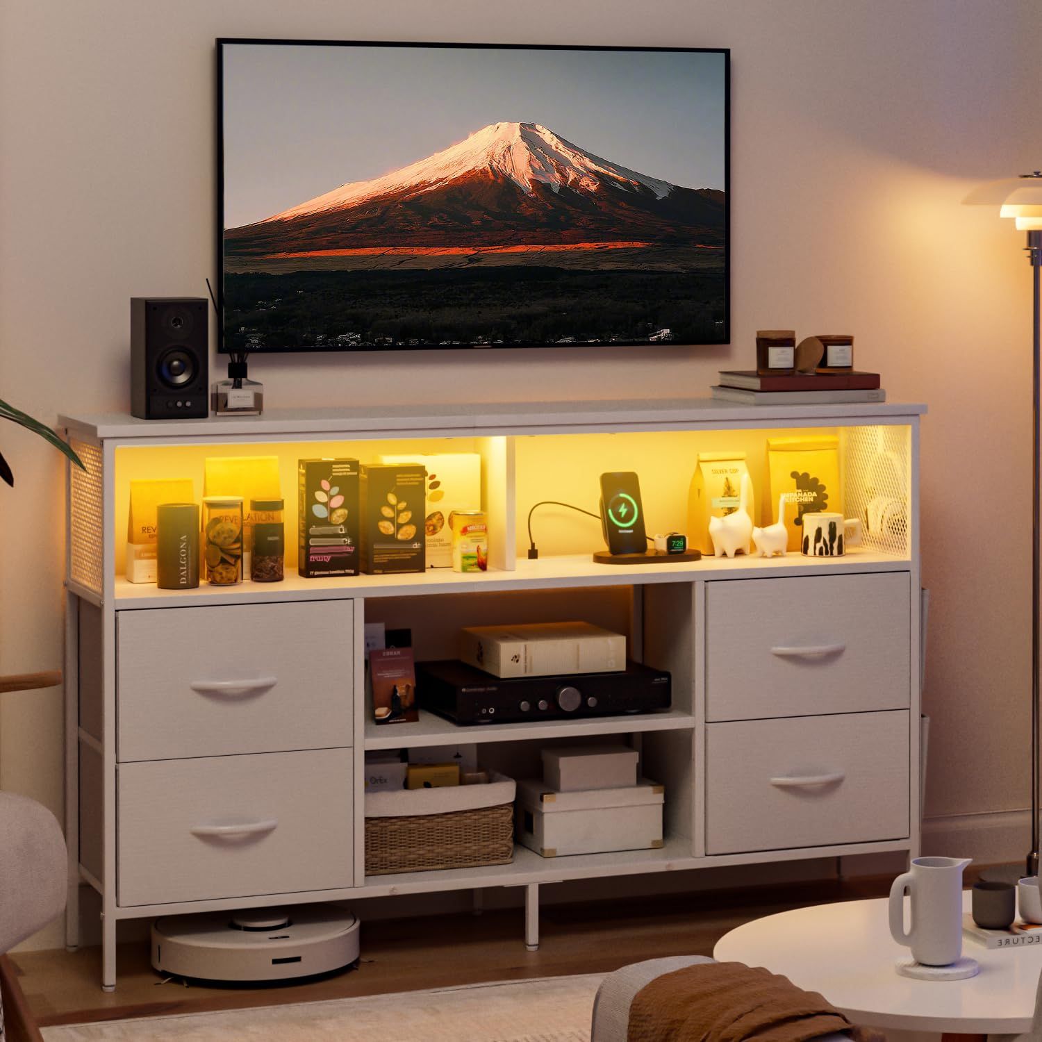 IKIFLY チェスト収納 タンス 棚付き 箪笥リビング収納チェスト LED