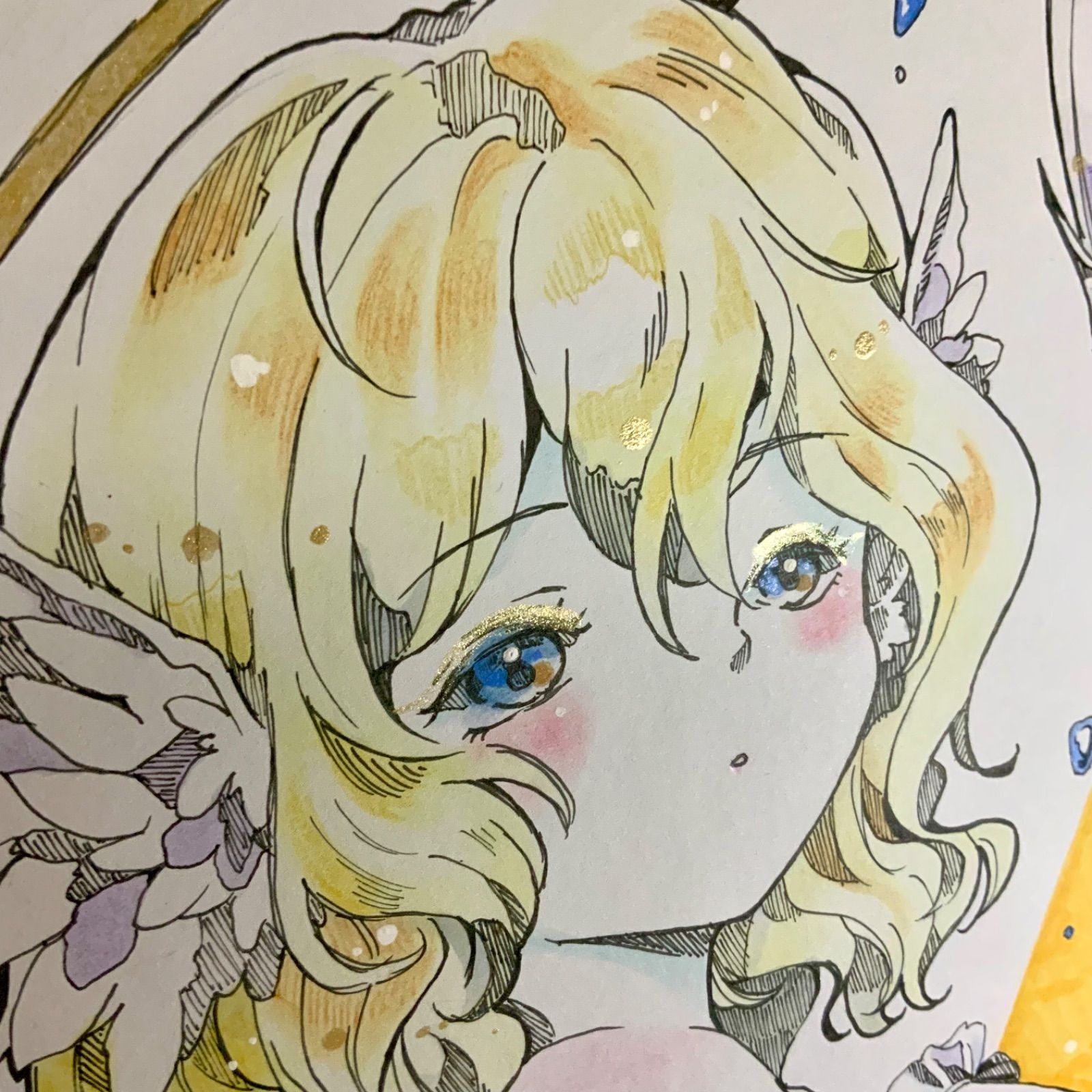 オリジナルイラスト 天使と悪魔ちゃん 色紙大 手描き 原画 女の子