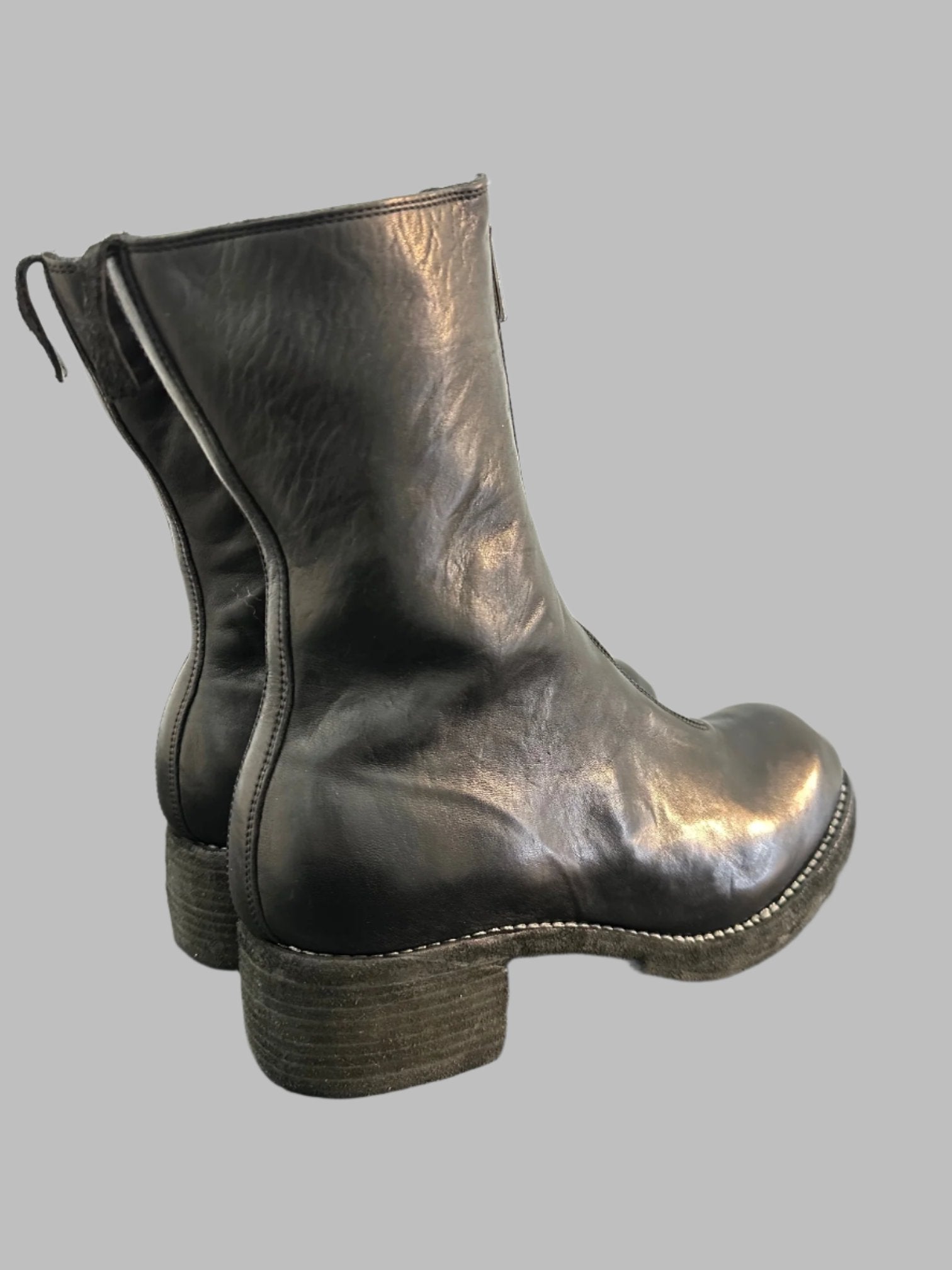 Black Soft Horse Leather PL2 Double Sole Front Zip Boots PL2WZ