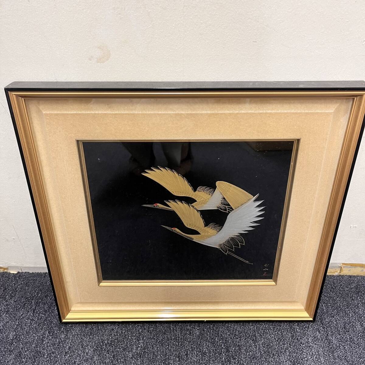 値下げ交渉可 大門玉山作 うるし額 越前塗り 鶴 最終価格]彫漆 漆芸 二