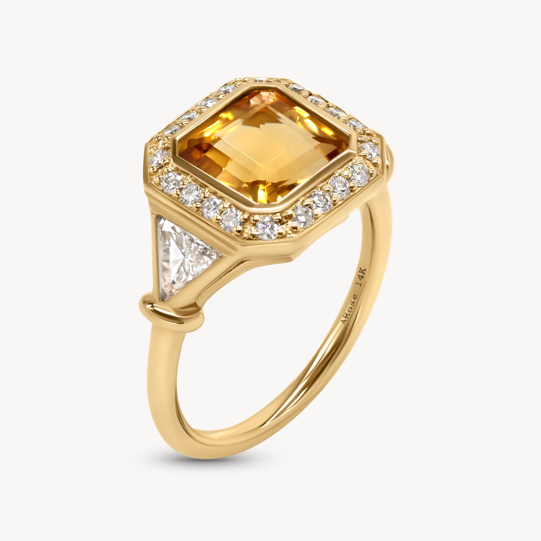 Citrine and Diamond Halo Ring in 14K Yellow Gold | Audry Rose x