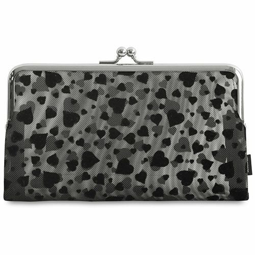 在庫商品】がま口メッシュフラットポーチ【ハートフロッキーメッシュ