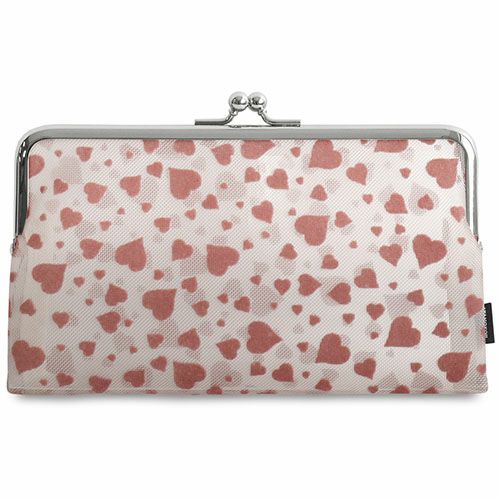 在庫商品】がま口メッシュフラットポーチ【ハートフロッキーメッシュ