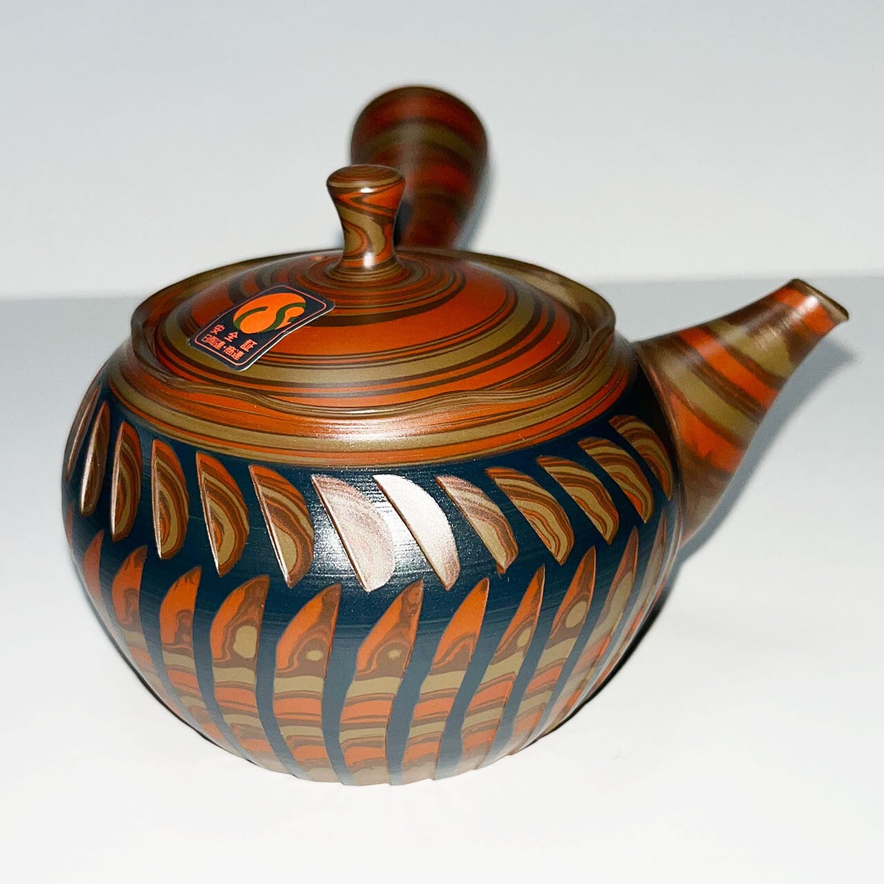 常滑焼 マーブル模様とカットデザインの練り込み急須 春山窯（春山造