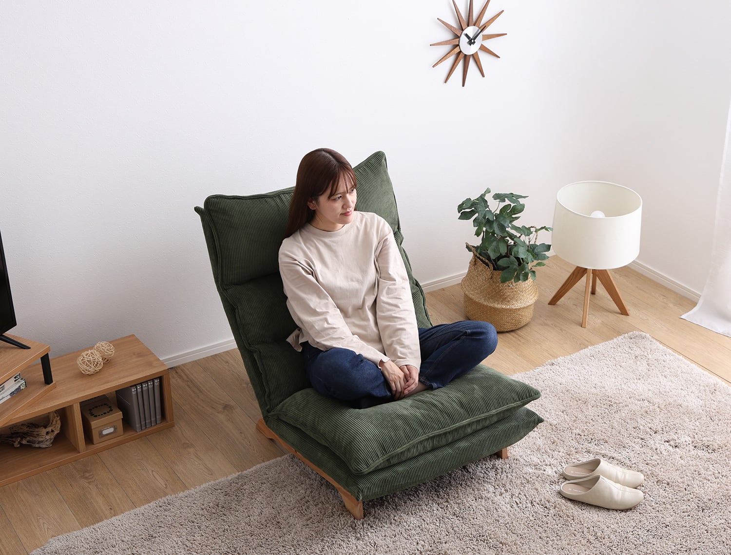 脚付きリクライニングローソファオットマンセット | TKSKSHOP☆送料無料☆