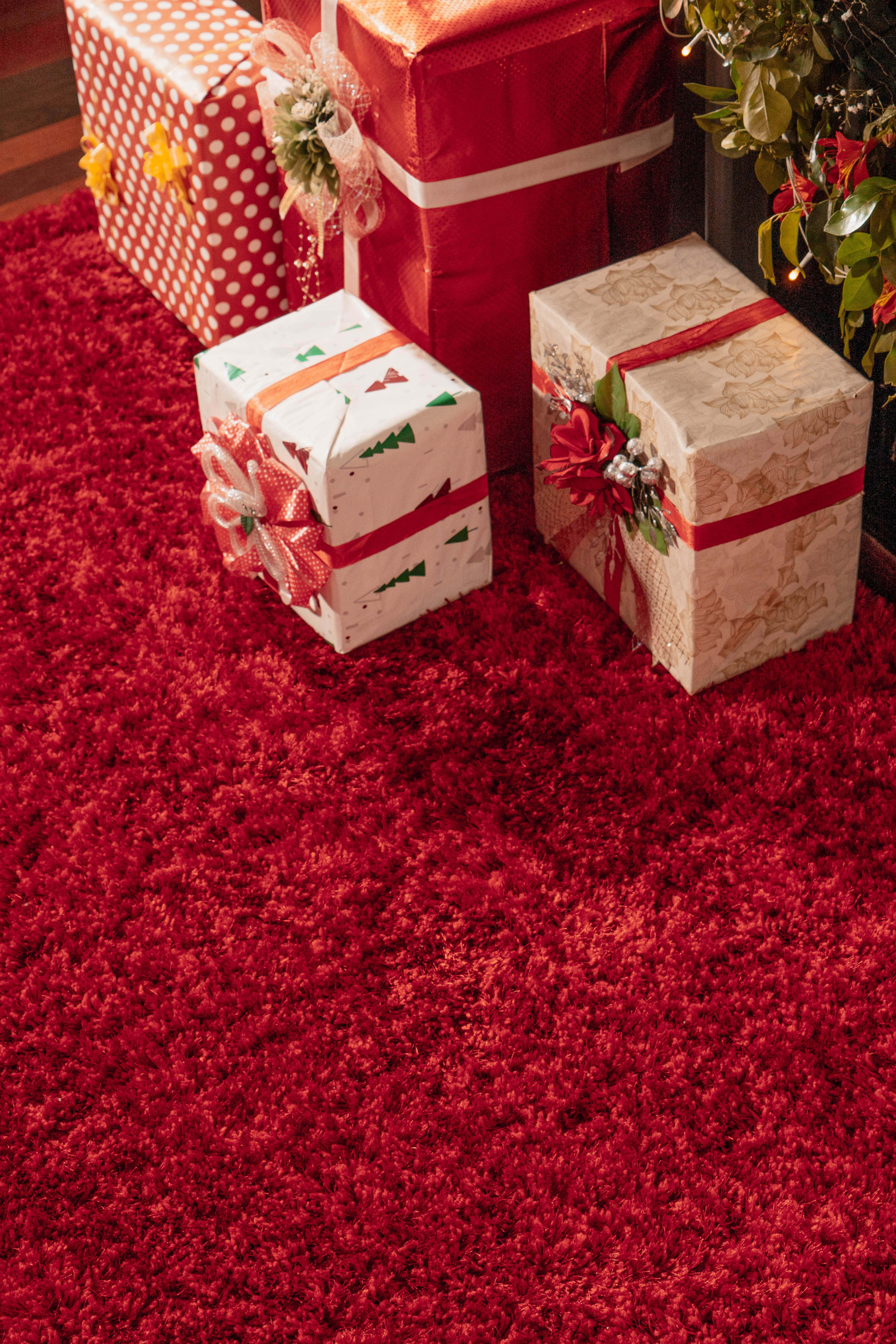 Laal Shag Polyester Area Rug