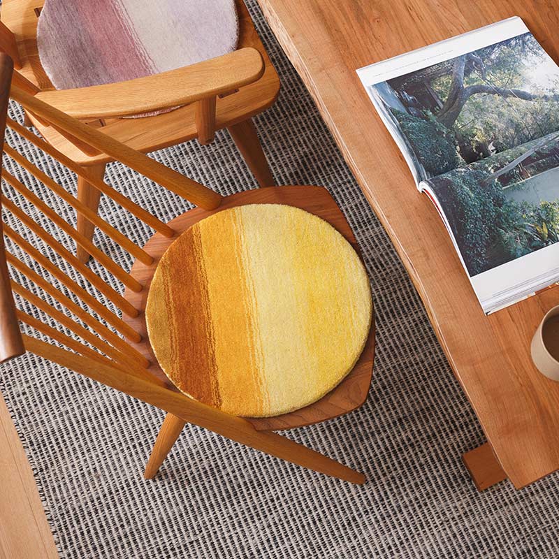 風水ラグ 円形シートクッション ウール100 / ゴールド (イエロー