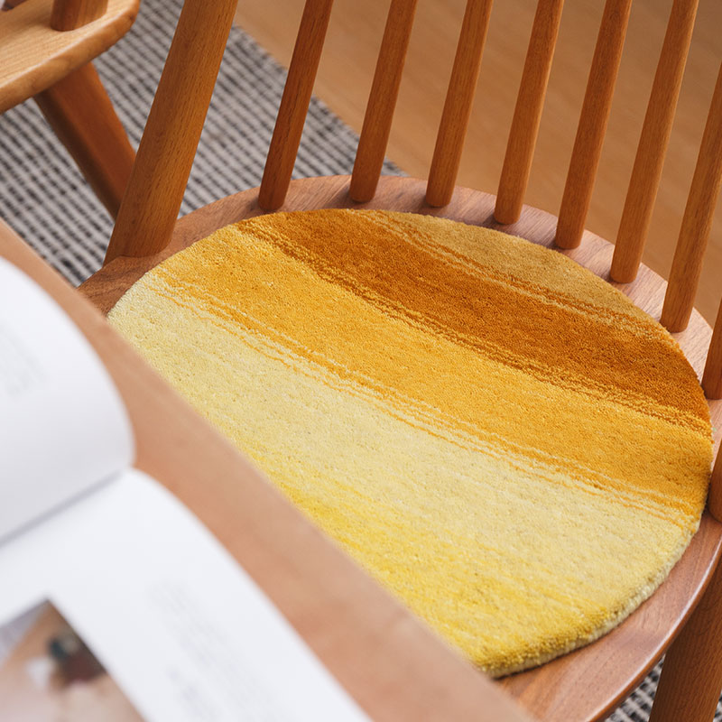 風水ラグ 円形シートクッション ウール100 / ゴールド (イエロー