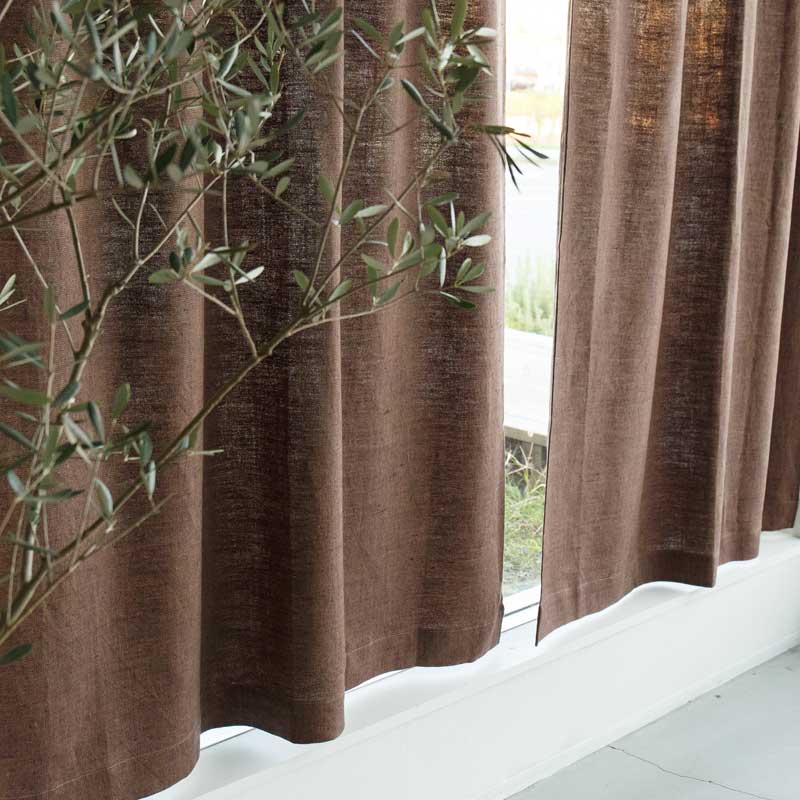 遮光性を高めた透けにくい厚手リネンカーテン [ドレープブラウン