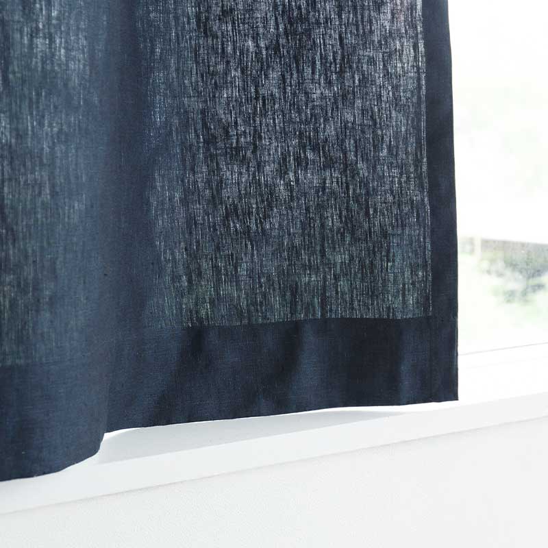 光沢のある既成サイズリネンカーテン [ネイビー Chintz] リネン100