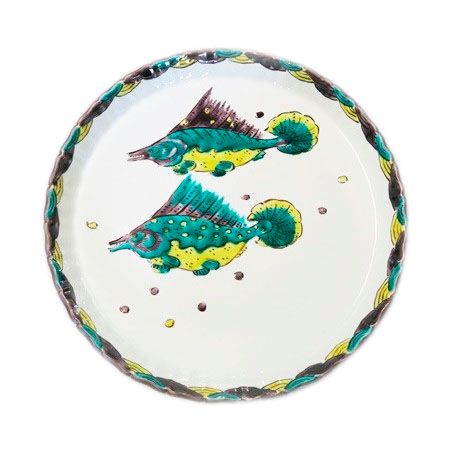 瑛生】（魯）双魚文様尺皿 - 九谷美陶園