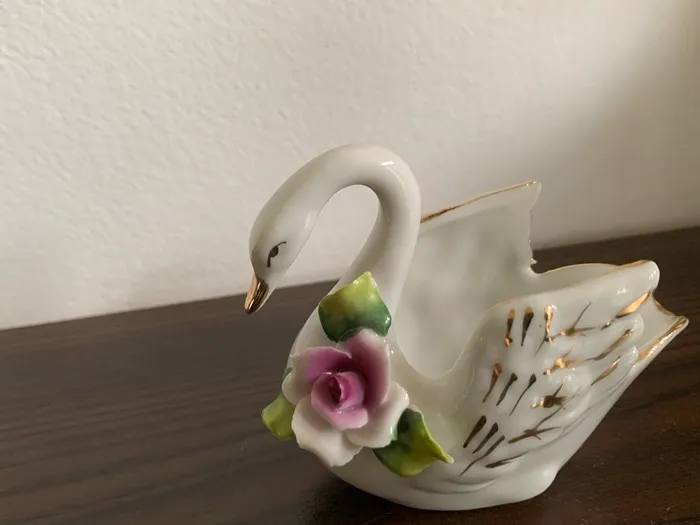 SOLDOUT-フランス 80s 白鳥 スワン 陶器 小物入れ 置物 ヴィンテージ