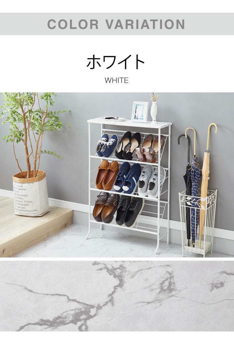 棚付き シューズラック 6足収納 幅60cm おしゃれな大理石柄 玄関収納