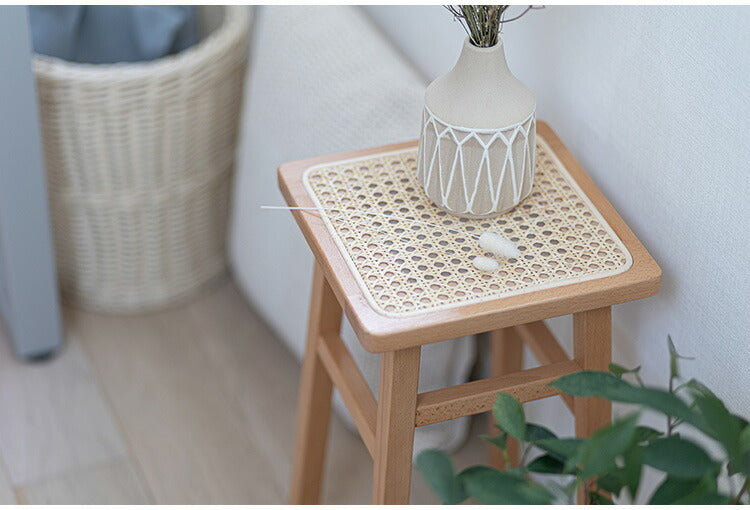 スツール 天然木 ラタン 幅25 奥行25 高さ45cm 完成品 軽量 コンパクト