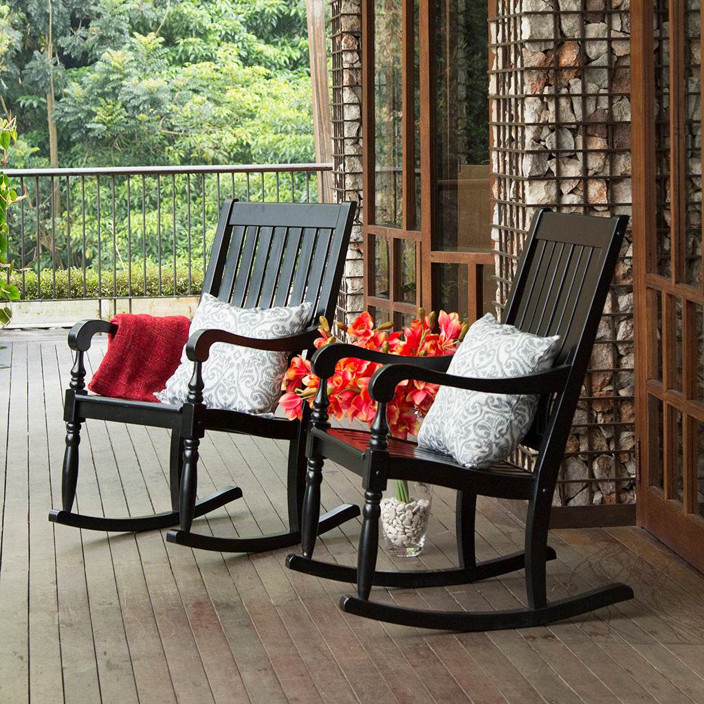 Bonn Mahogany Wood Black Porch Rocking Chair | Cambridge Casual