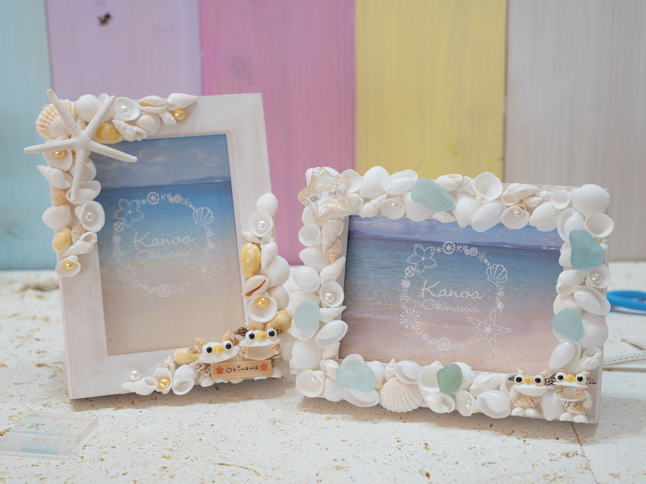 真っ白な貝殻でおしゃれなシェルフォトフレーム作り ＊女性同士