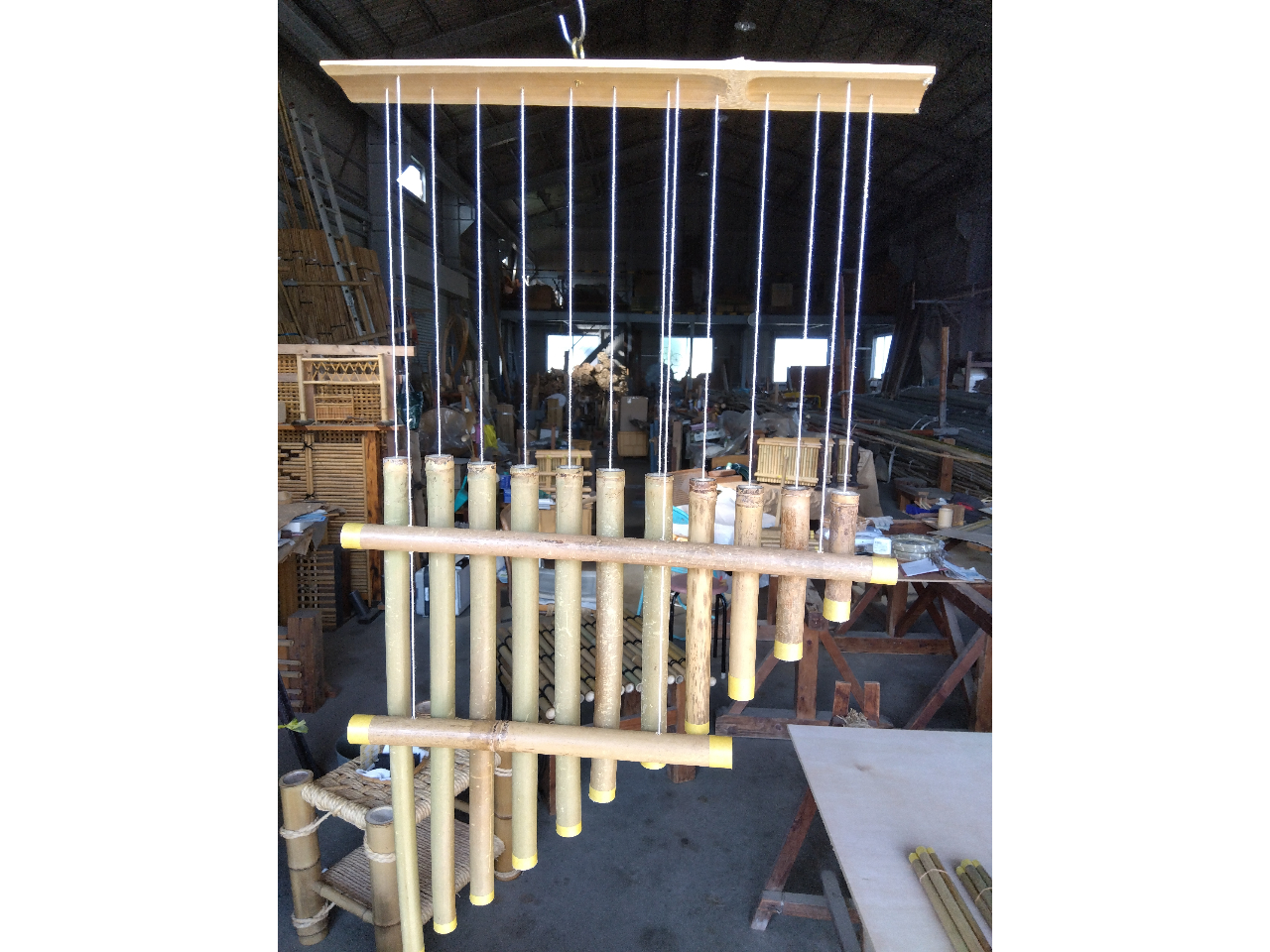 夏の風情「 竹風鈴 」（ バンブーチャイム ）風の力を借りて、竹音が