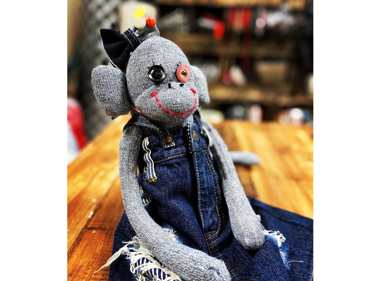 デニムでおめかしソックスモンキー作成体験/生地と革の手芸教室nicoma