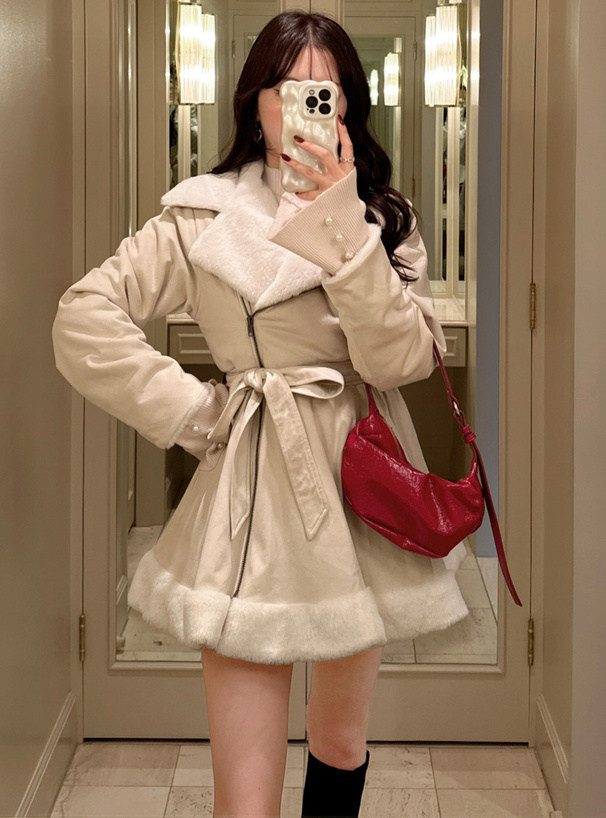 リボンベルト付ファーボリュームフレアコート[k9334f] | レディース