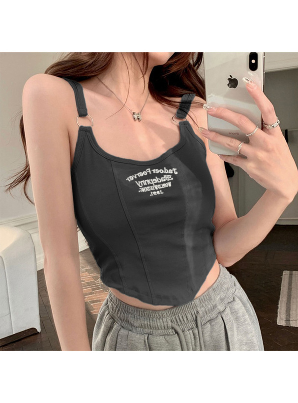 カップ付クロップド丈ロゴ刺繍タンクトップ[sd065] | レディース