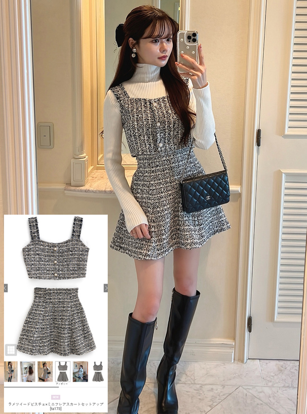 ラメツイードビスチェ×ミニフレアスカートセットアップ[ta173