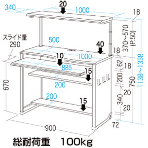 サンワサプライ】周辺機器多数設置可能な1000幅パソコンデスク PDK